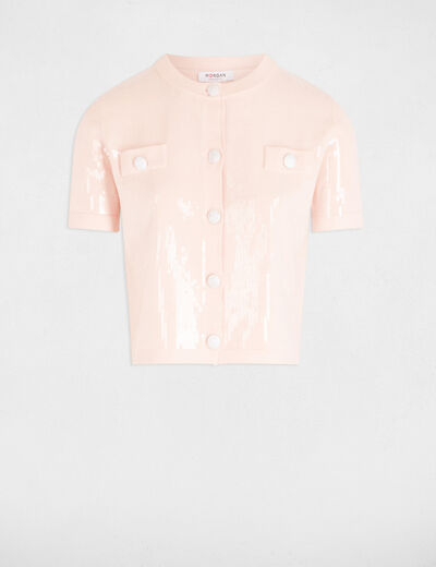 Vest met ronde hals en pailletten lichtroze vrouw