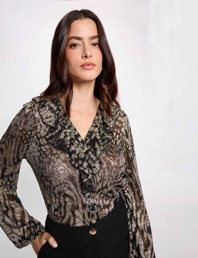 Lange mouwen V-hals T-shirt goudgeel vrouw