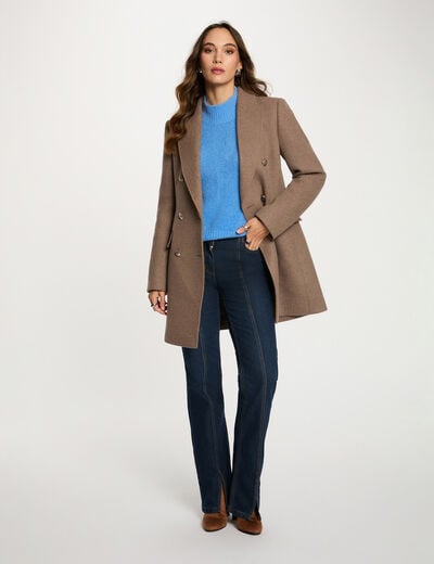 Manteau mi-long avec boutons taupe femme