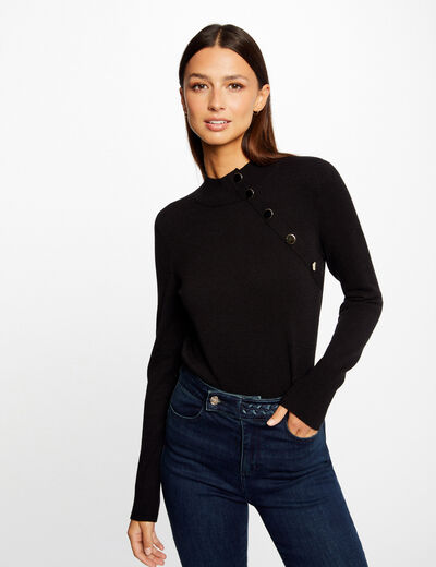 Pull manches longues boutons d&eacute;coratifs noir femme
