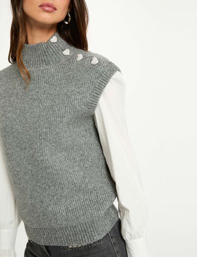 Pull sans manches gris foncé femme