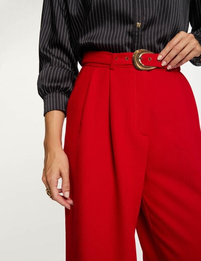 Pantalon large taille haute rouge femme