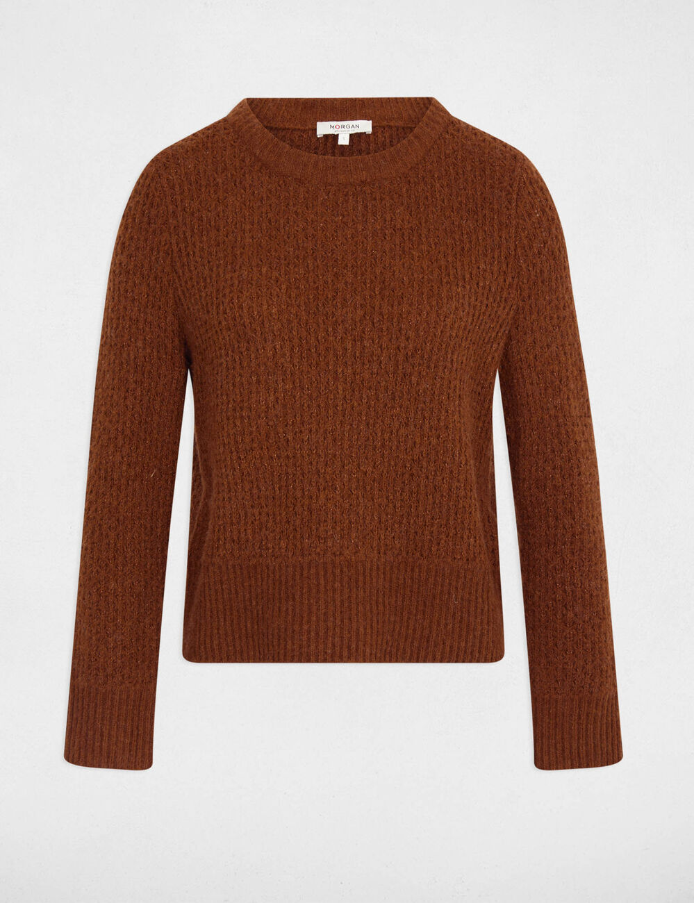 pull col rond manches longues marron cognac femme Pull col rond manches longues marron cognac femme