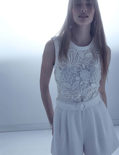 Combishort dentelle blanc femme