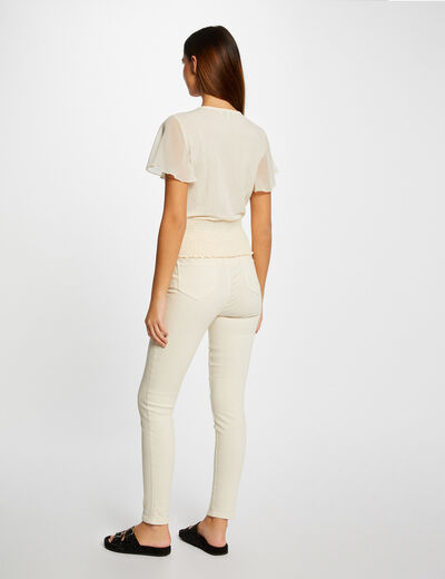 T-shirt manches courtes smocké ecru moyen femme