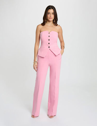 Pantalon flare taille haute rose clair femme