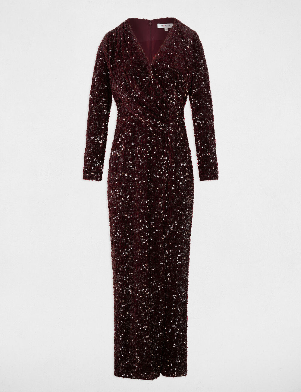 Robe longue ajust&eacute;e sequins prune femme