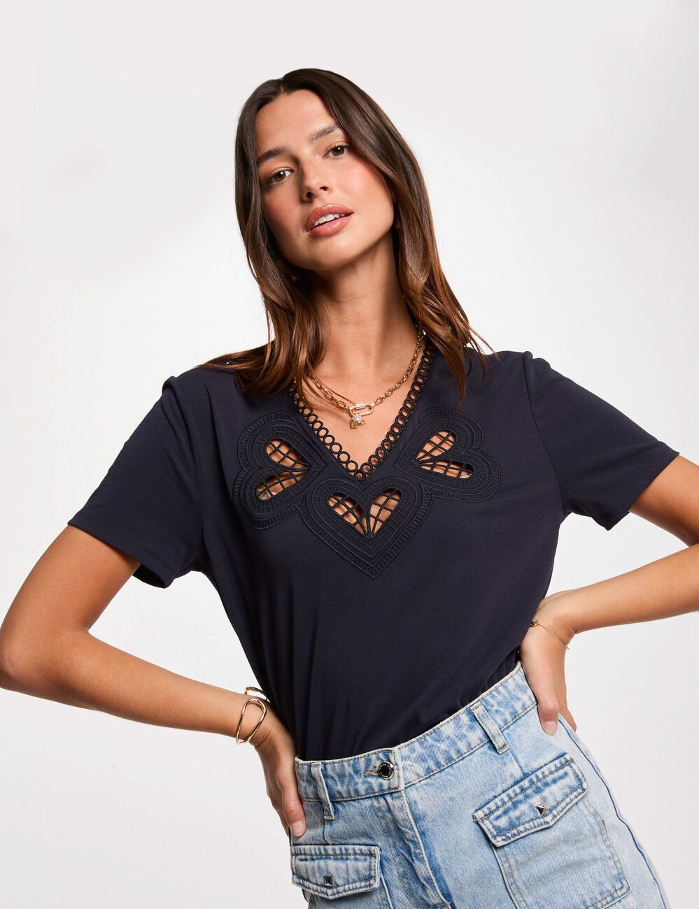 T-shirt met korte mouwen marineblauw vrouw