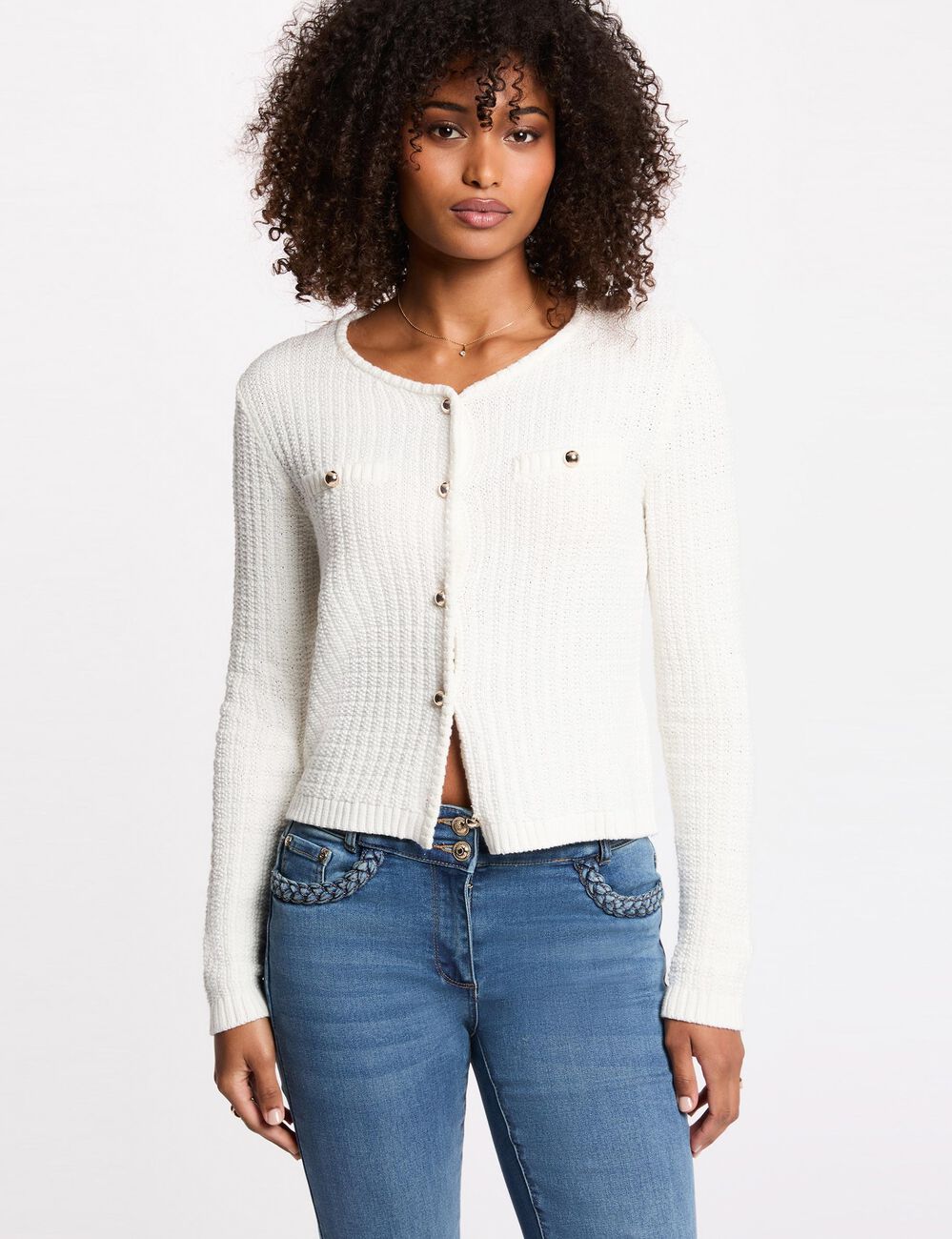 Gilet ajust&eacute; boutonn&eacute; blanc femme