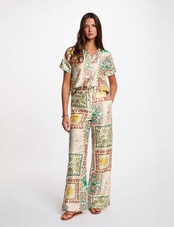 Pantalon large taille haute multicolore femme