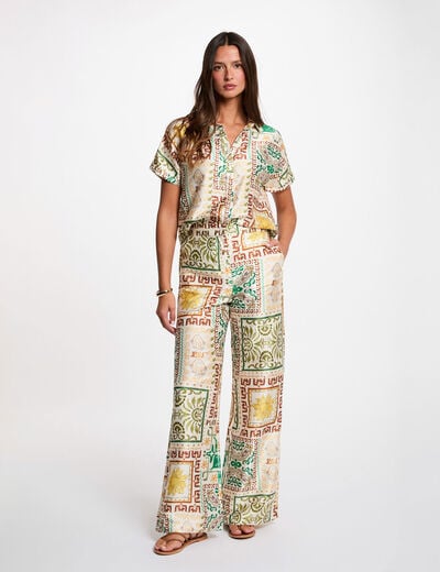 Pantalon large taille haute multicolore femme