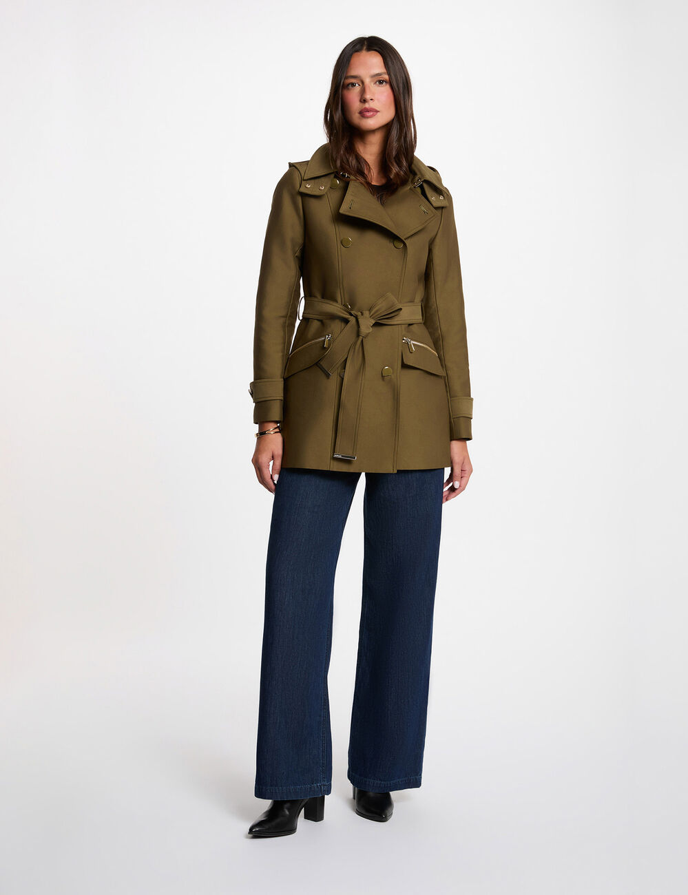 Getailleerde trenchcoat met capuchon brons vrouw