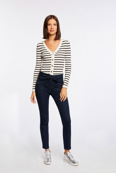 Slimfit jeans hoge taille en ceintuur jean stone vrouw