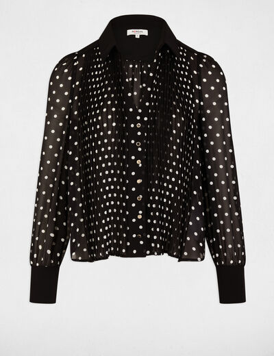 Chemise manches longues à pois noir femme