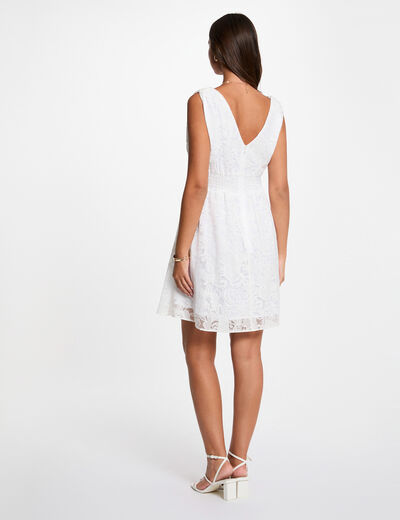 Robe jacquard col v blanc femme