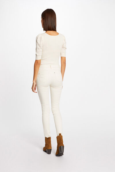Pull manches courtes avec col en V ivoire femme
