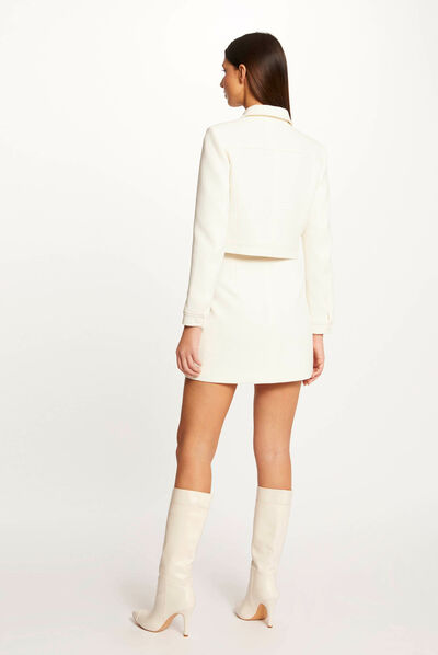 Rok in trapeziumformaat met hoge taille ecru vrouw