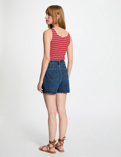 Gestreepte mouwloze tanktop helder wit vrouw