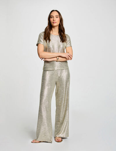 Pantalon large métallisé dore femme