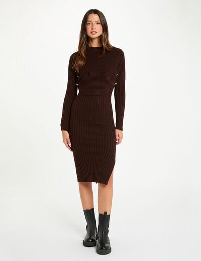 Robe 3/4 cintrée marron foncé femme
