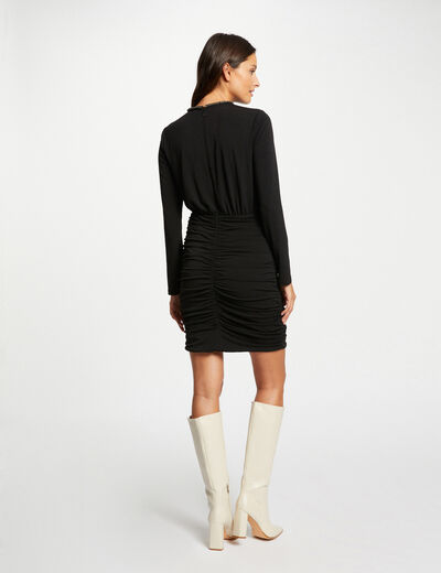 Robe ajustée froncée avec col bijoux noir femme