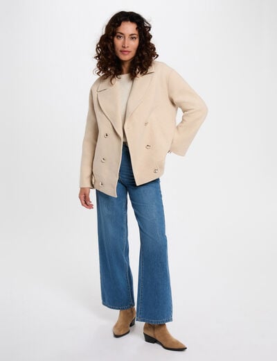 Manteau court bouclette beige femme