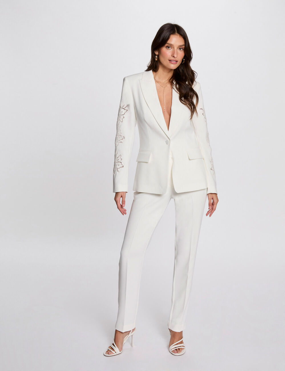 Vlotte broek met plooien helder wit vrouw