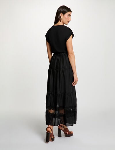 T-shirt met gezichtsborduursel zwart vrouw