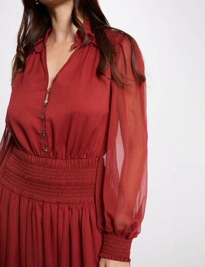 Lange jurk met V-hals donker oranje vrouw