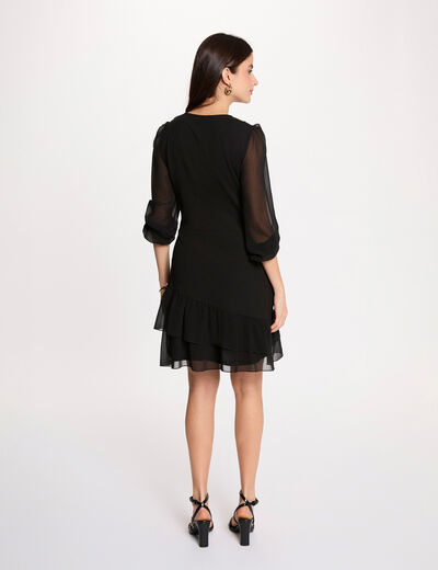 Robe voile col v noir femme