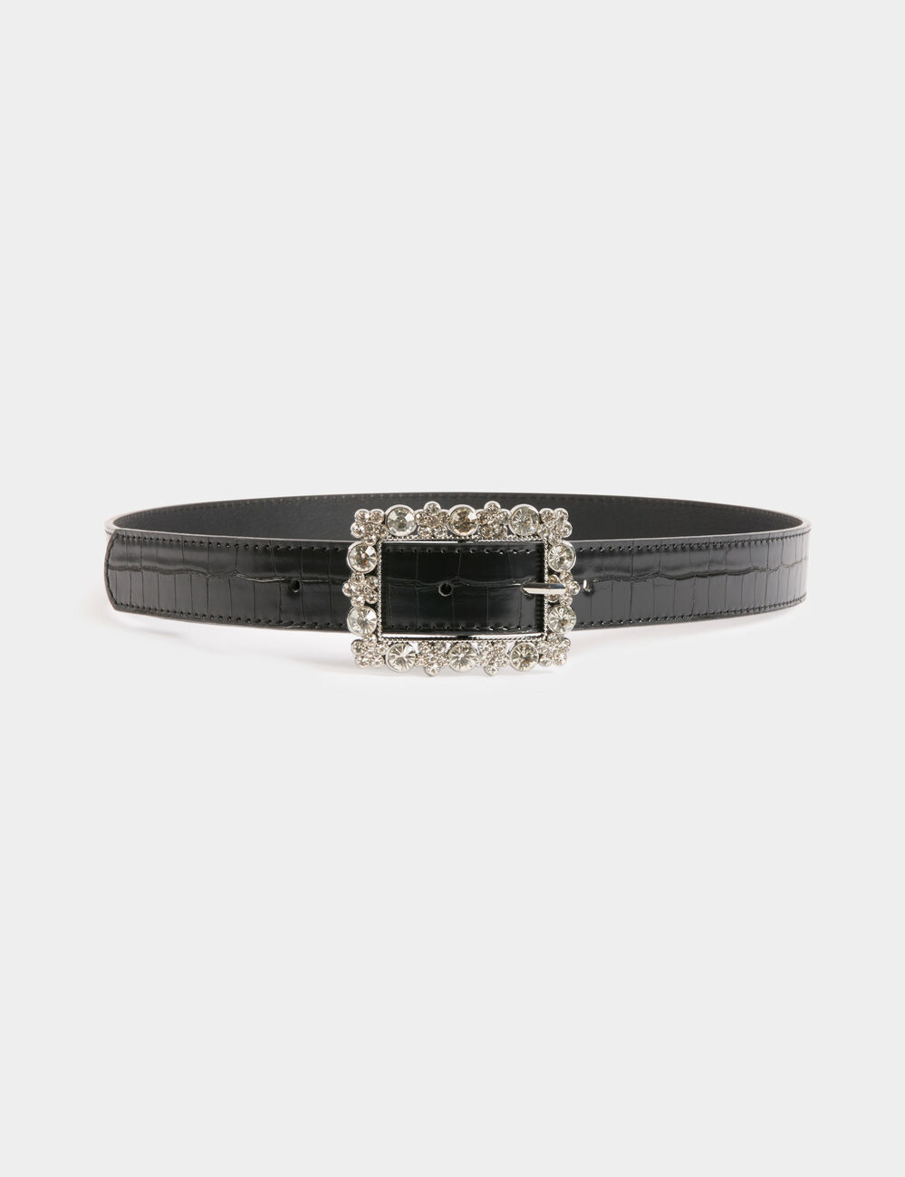 Ceinture croco boucle strass noir femme