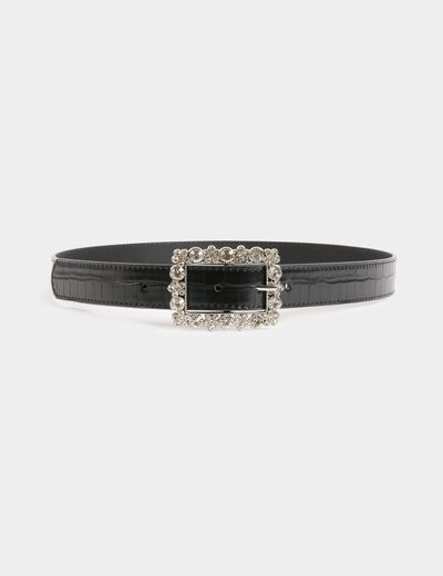 Ceinture croco boucle strass noir femme