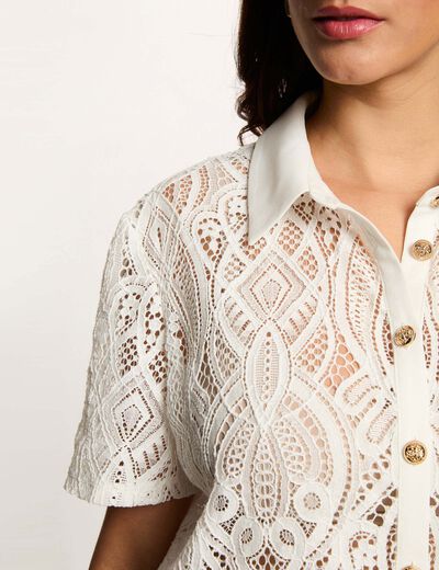 Chemise dentelle col &agrave; revers blanc femme