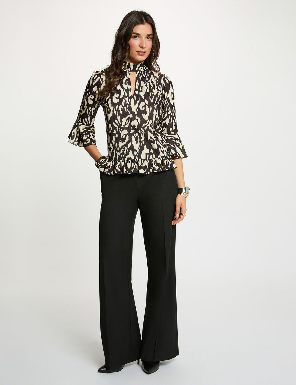 T-shirt manches longues col montant blanc femme