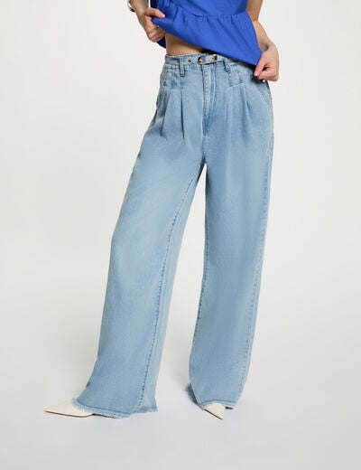 Jean large taille haute denim bleach femme