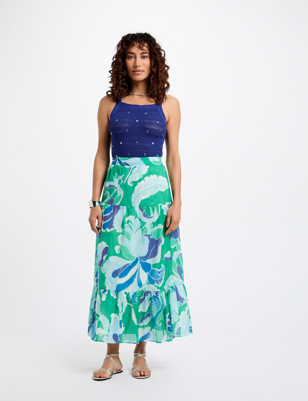 Gebreide top met brede bandjes bleu electrique vrouw