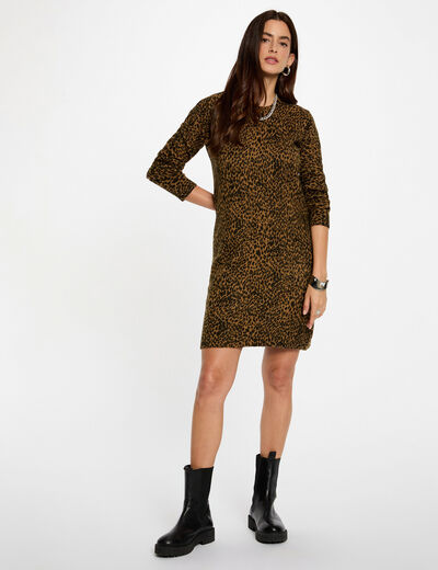 Gebreide jurk met dierenprint camel vrouw