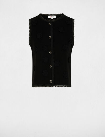 Gilet ajust&eacute; col rond noir femme