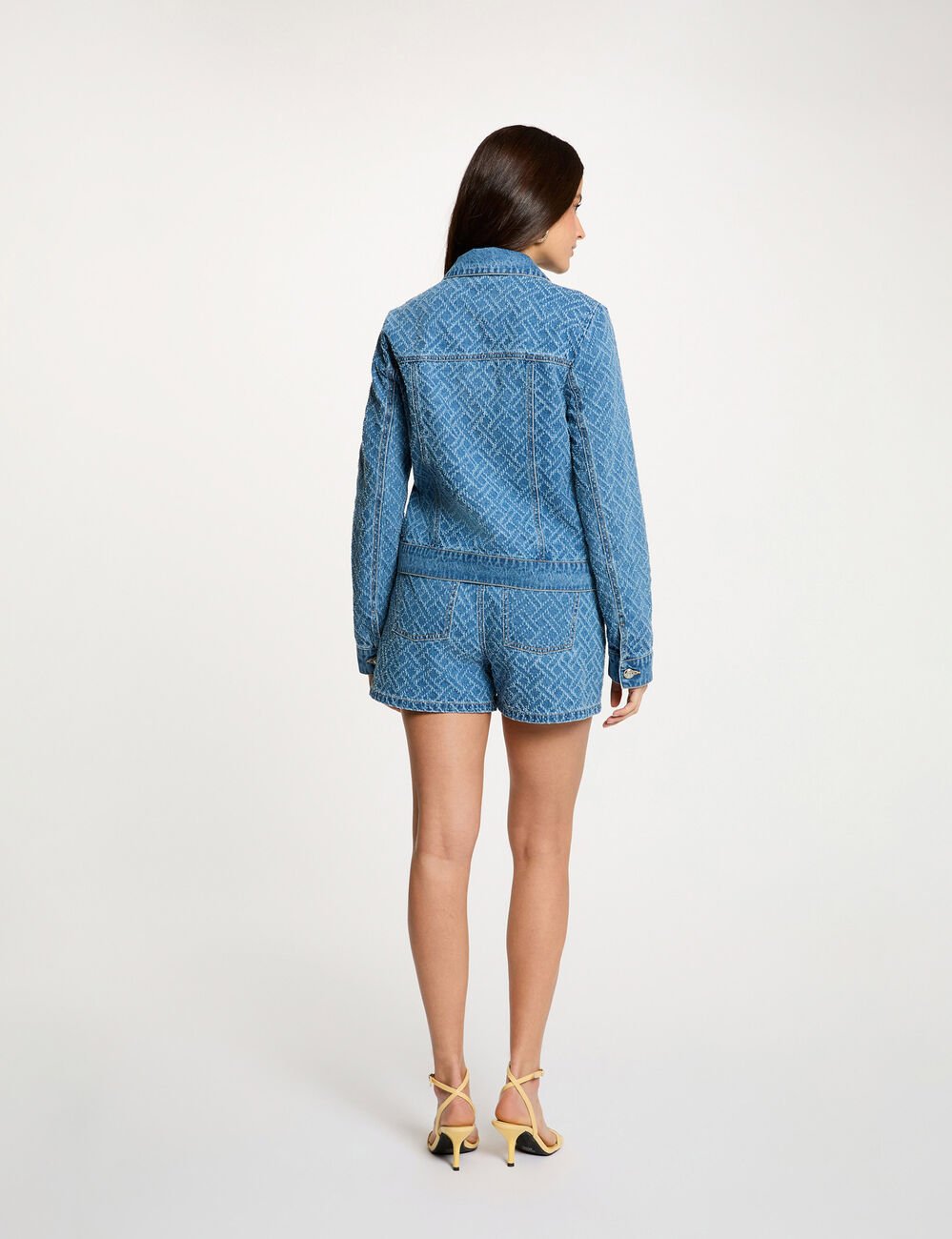 Jacquard chevron jas stone washed denim vrouw