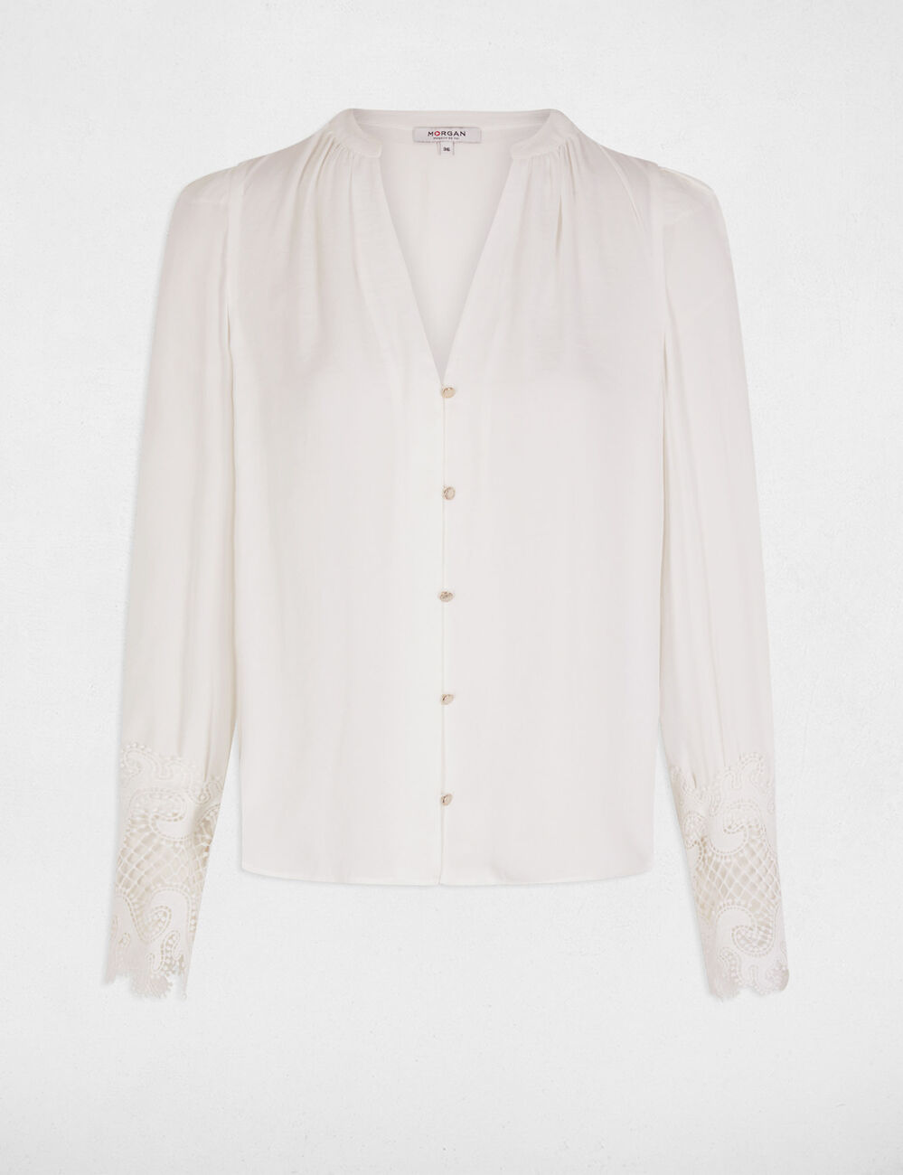Chemise manches longues satin ivoire femme