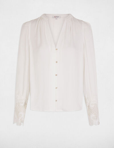 Chemise manches longues satin ivoire femme