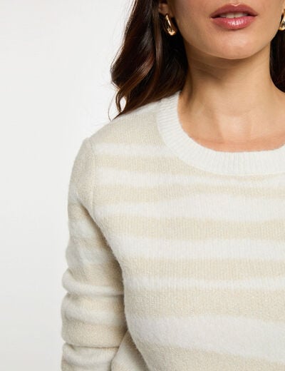 Pull court jacquard ivoire femme