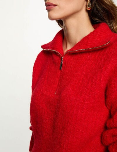 Pull col camionneur rouge femme