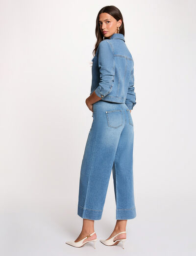 Jean large taille haute denim stone femme