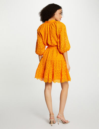 Korte trapeze jurk borduursel oranje vrouw