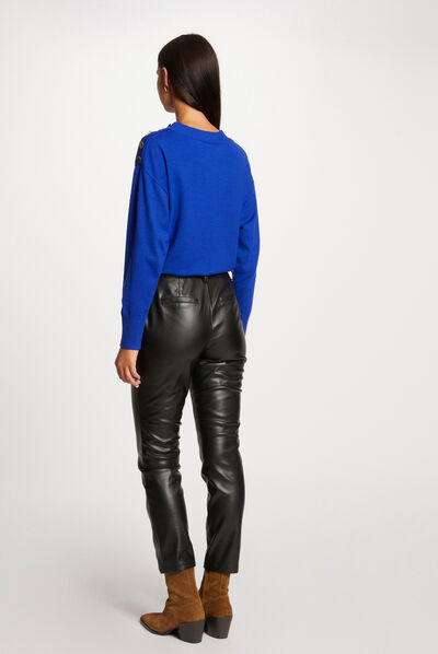 Pull manches longues col rond bleu electrique femme