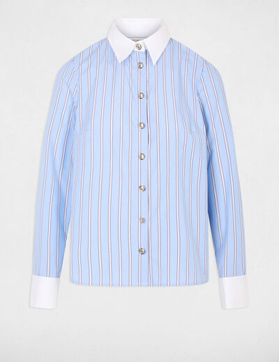 Chemise ray&eacute;e col contrastant bleu ciel femme