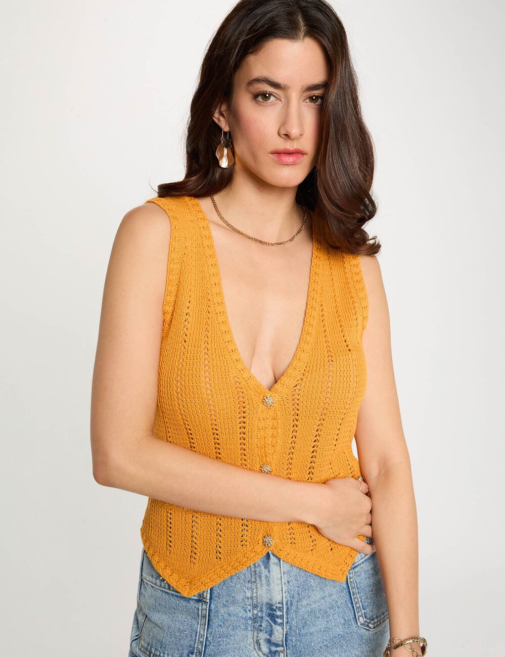 Gilet ajust&eacute; sans manches orange fonc&eacute; femme