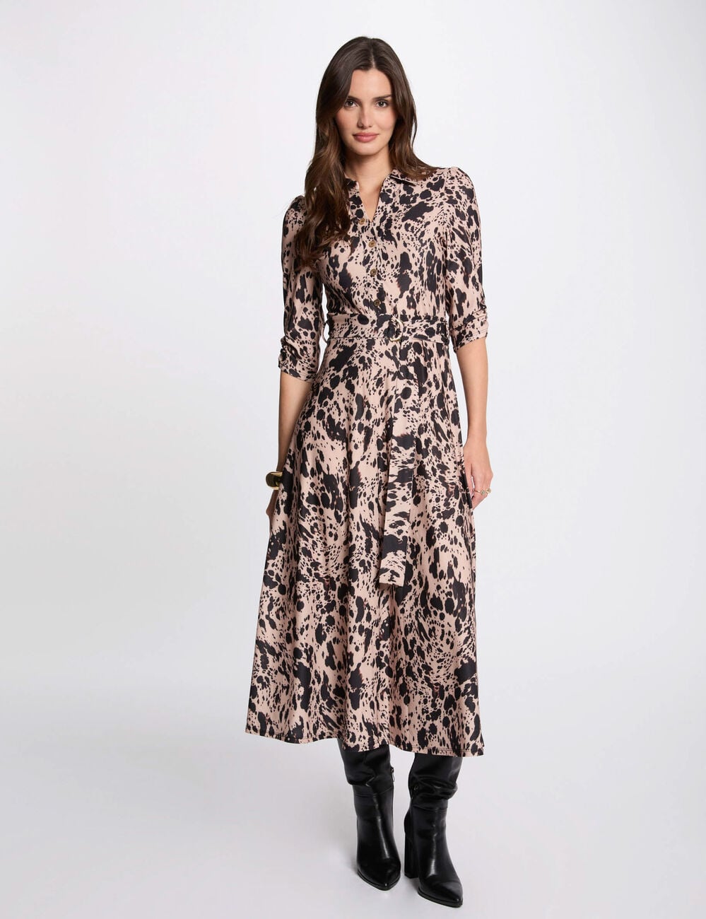 Robe midi droite imprim&eacute;e multicolore femme