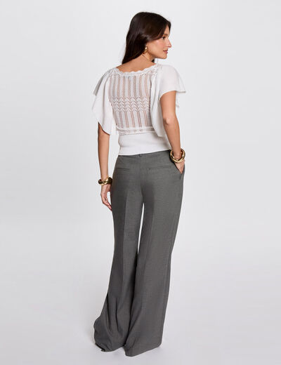Pull manches courtes dentelle ivoire femme